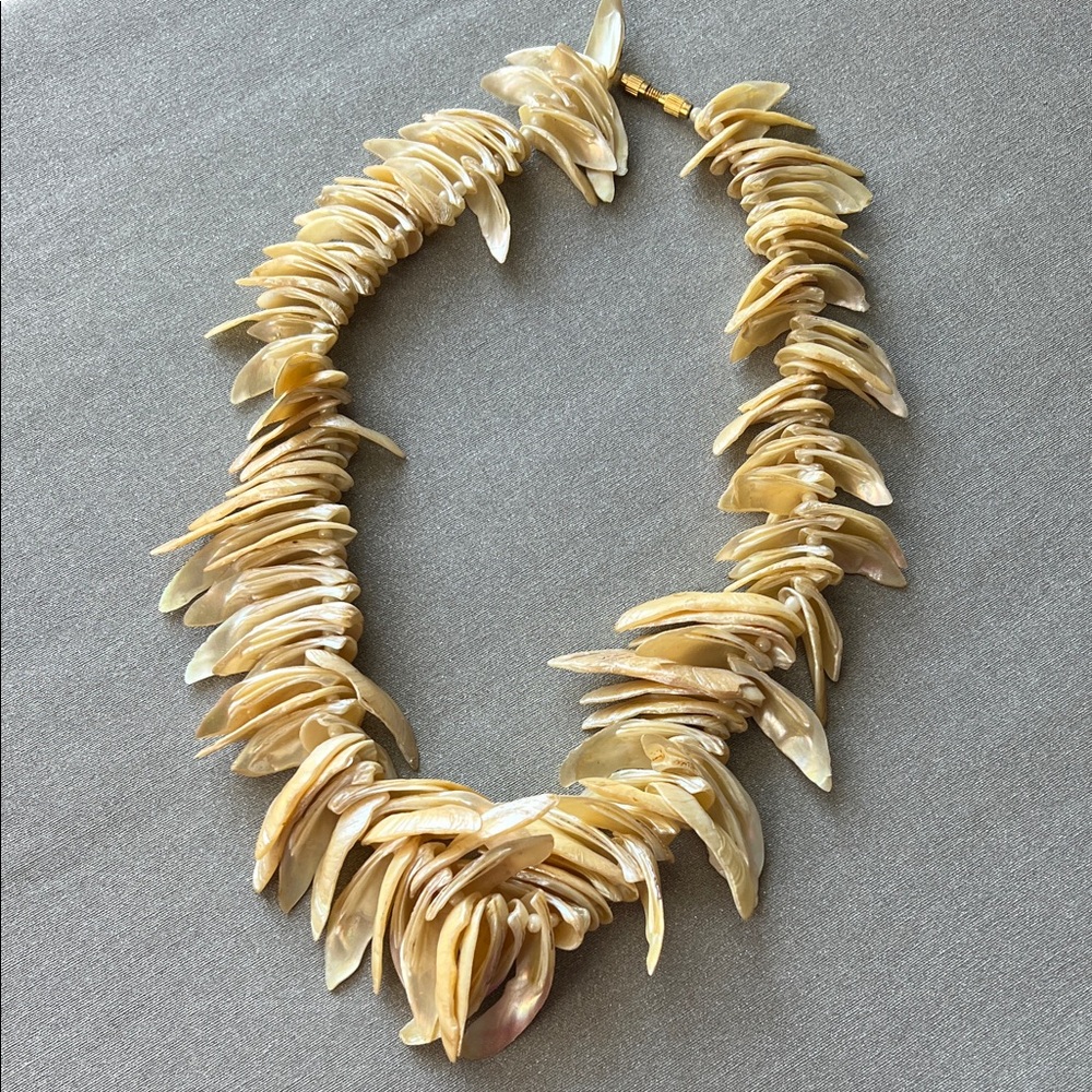 Natural Beige Waterfall Shell 8” Statement Necklace